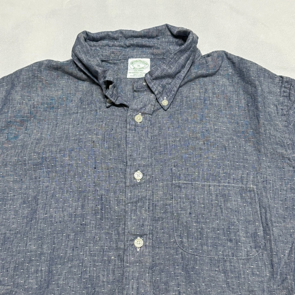 Brooks Brothers Shirt Mens XL Blue 100% Linen Milano Long Sleeve Casual Preppy